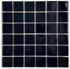 Tenedos Premium Quality 2" (Exact Size 1-15/16 in.) Black Porcelain Square Mosaic Tile Shiny Look Designed in Italy (12x12) for Kitchen Backsplash, Pool Tile, Bathroom Wall, Accent Wall