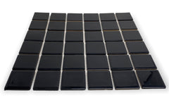 Tenedos Premium Quality 2" (Exact Size 1-15/16 in.) Black Porcelain Square Mosaic Tile Shiny Look Designed in Italy (12x12) for Kitchen Backsplash, Pool Tile, Bathroom Wall, Accent Wall