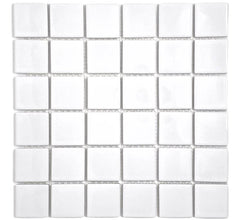 Tenedos Premium Quality 2" (Exact Size 1-15/16 in.) White Porcelain Square Mosaic Tile Shiny Look Designed in Italy (12x12) for Kitchen Backsplash, Pool Tile, Bathroom Wall, Accent Wall