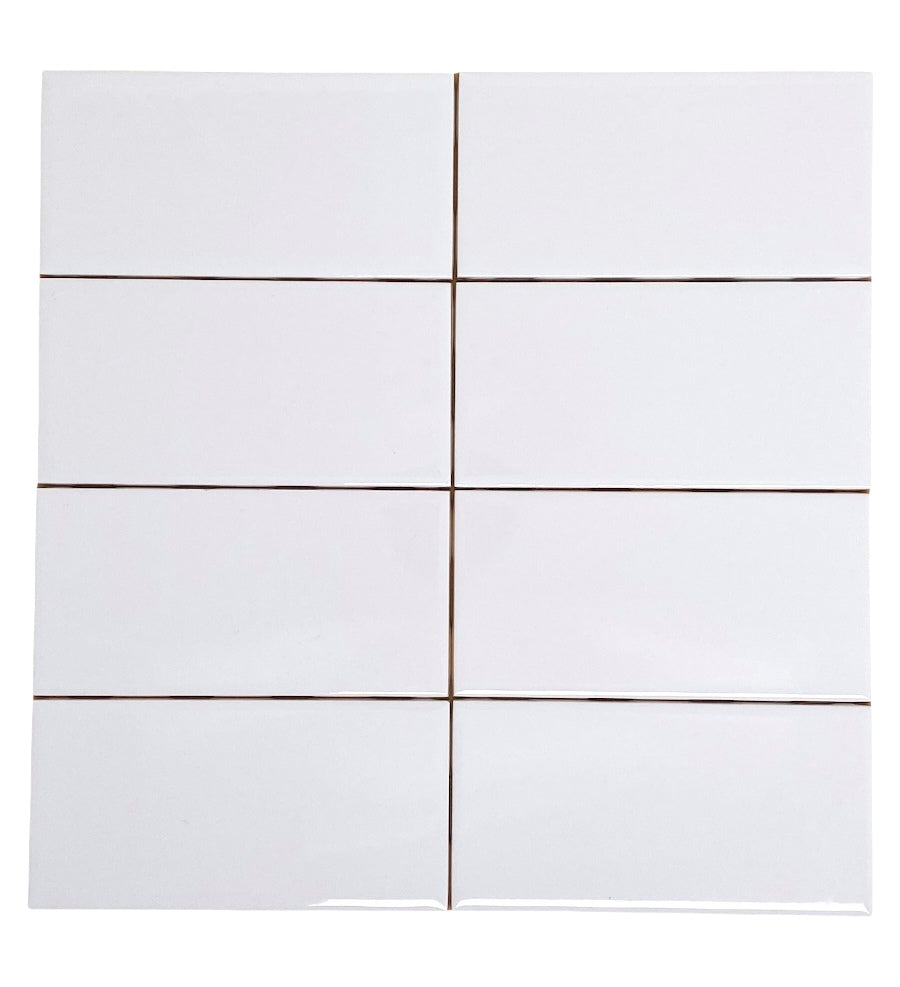 Tenedos 3x6 White Ceramic Bright Glossy Subway Wall Tile (80 pieces - Box of 10 sq.ft.) for Kitchen Bathroom Shower Backsplash