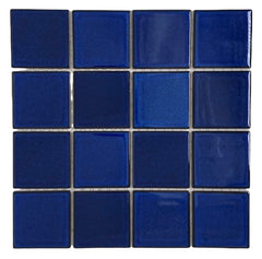 Tenedos 3x3 Cobalt Blue Square Pattern Porcelain Mosaic Floor Wall Pool Tile On Mesh Mounted For Kitchen Backsplash, Bathroom Shower, Accent Decor