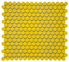 Yellow Penny Round Porcelain Mosaic Floor Wall Tile Backsplash for Bathroom Shower, Kitchen, Accent Décor, Fireplace,  on 12x12 Mesh for Easy Installation