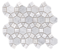 Thassos Hexagon Marble with Mix Circulos Mother of Pearl Tile On Mosaic Sheet