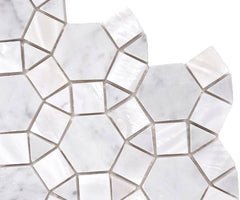 Thassos Hexagon Marble with Mix Circulos Mother of Pearl Tile On Mosaic Sheet