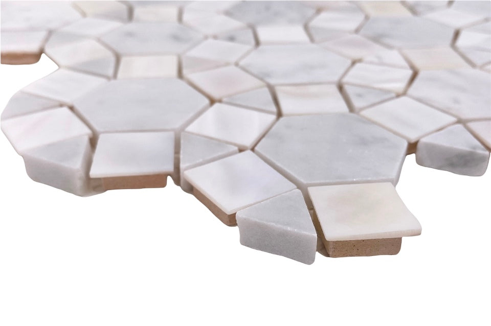 Carrara Hexagon Marble with Mix Circulos Mother of Pearl Tiles On Mosaic Sheet Wall Floor Tile