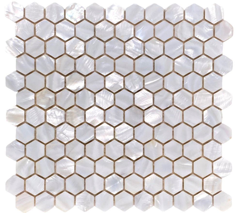 Tenedos Seashell Natural Mother of Pearl Hexagon 1 Inch Mosaic Wall Tile with Backing