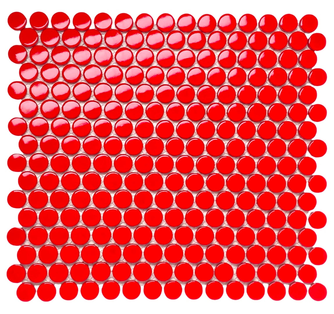 Penny Round Vintage Red Porcelain Mosaic Floor Wall Tile Backsplash for Bathroom Shower, Kitchen, Pool Tile, Accent décor