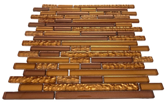 Premium Quality Copper & Gold Glass Mixed Random Pattern Mosaic Tile for Backsplash and Bathroom Wall Designed in Italy
