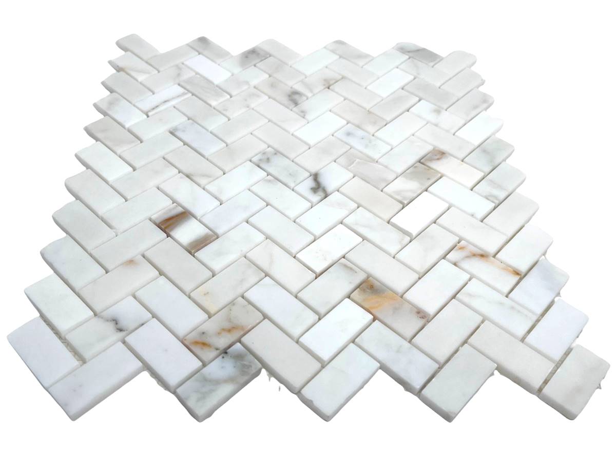 Tenedos Calacatta Gold Marble Mini Herringbone Mosaic Floor and Wall Tile Polished for Kitchen Backsplash| Bathroom Shower| Fireplace Surround