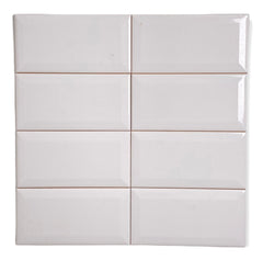 White Bright 3x6 Beveled Edge Ceramic Wall Tile for Backsplash Kitchen, Bathroom Shower by Vogue Tile Designed in Italy