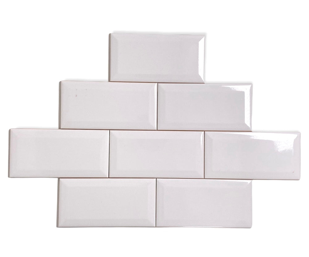 White Bright 3x6 Beveled Edge Ceramic Wall Tile for Backsplash Kitchen, Bathroom Shower by Vogue Tile Designed in Italy