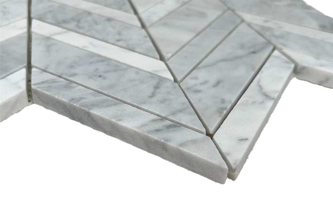 Tenedos Carrara Premium Marble Chevron Mosaic Tile Polished for Kitchen Backsplash Bathroom Wall and Flooring Shower Surround Dining Room Entryway