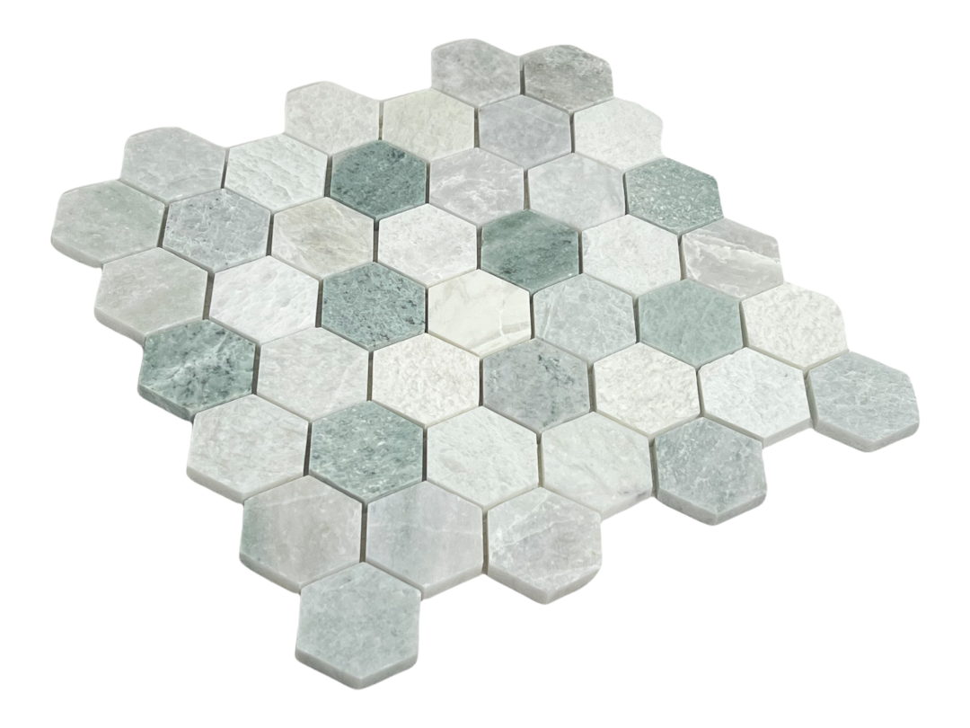 Ming Green 2 Inch Hexagon Polished Marble Mosaic Tile for Floor and Wall Tile, Shower Surrounds, Accent Walls, Kitchen Backsplashes, and Residential Uses