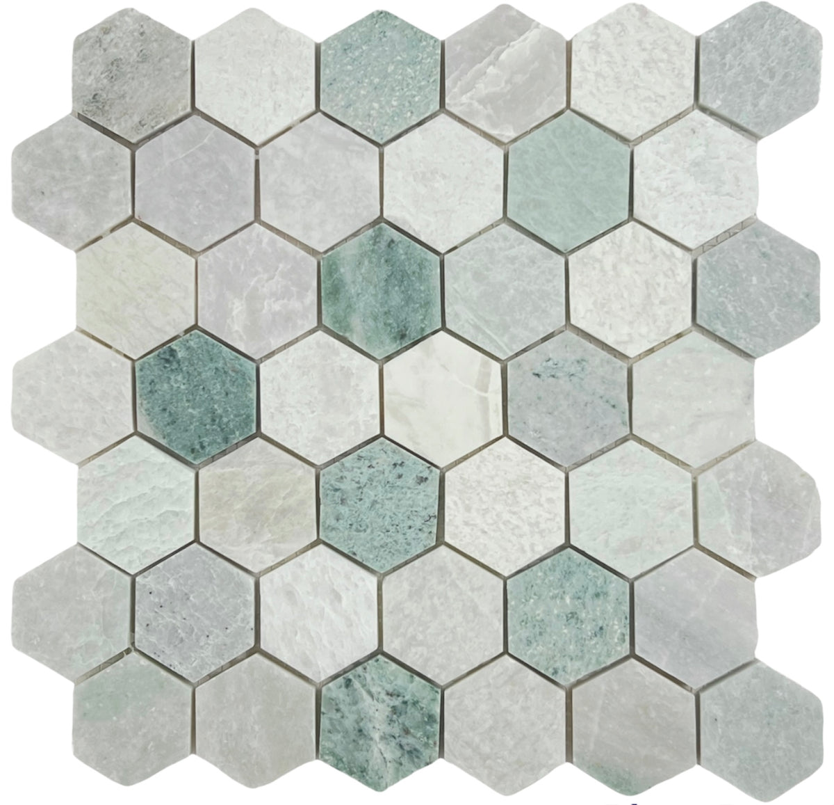 Ming Green 2 Inch Hexagon Polished Marble Mosaic Tile for Floor and Wall Tile, Shower Surrounds, Accent Walls, Kitchen Backsplashes, and Residential Uses