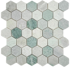 Ming Green 2 Inch Hexagon Polished Marble Mosaic Tile for Floor and Wall Tile, Shower Surrounds, Accent Walls, Kitchen Backsplashes, and Residential Uses