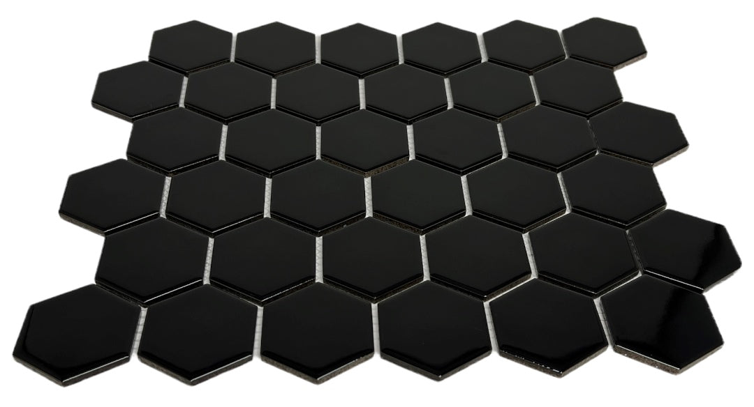 Hexagon 2 in. Black Glossy Porcelain Mosaic Floor Wall Tile for Bathroom Shower, Kitchen Backsplashes, Accent décor, Pool Tile by Tenedos