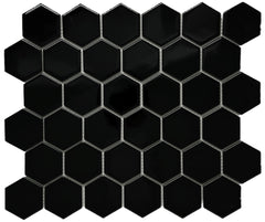 Hexagon 2 in. Black Glossy Porcelain Mosaic Floor Wall Tile for Bathroom Shower, Kitchen Backsplashes, Accent décor, Pool Tile by Tenedos