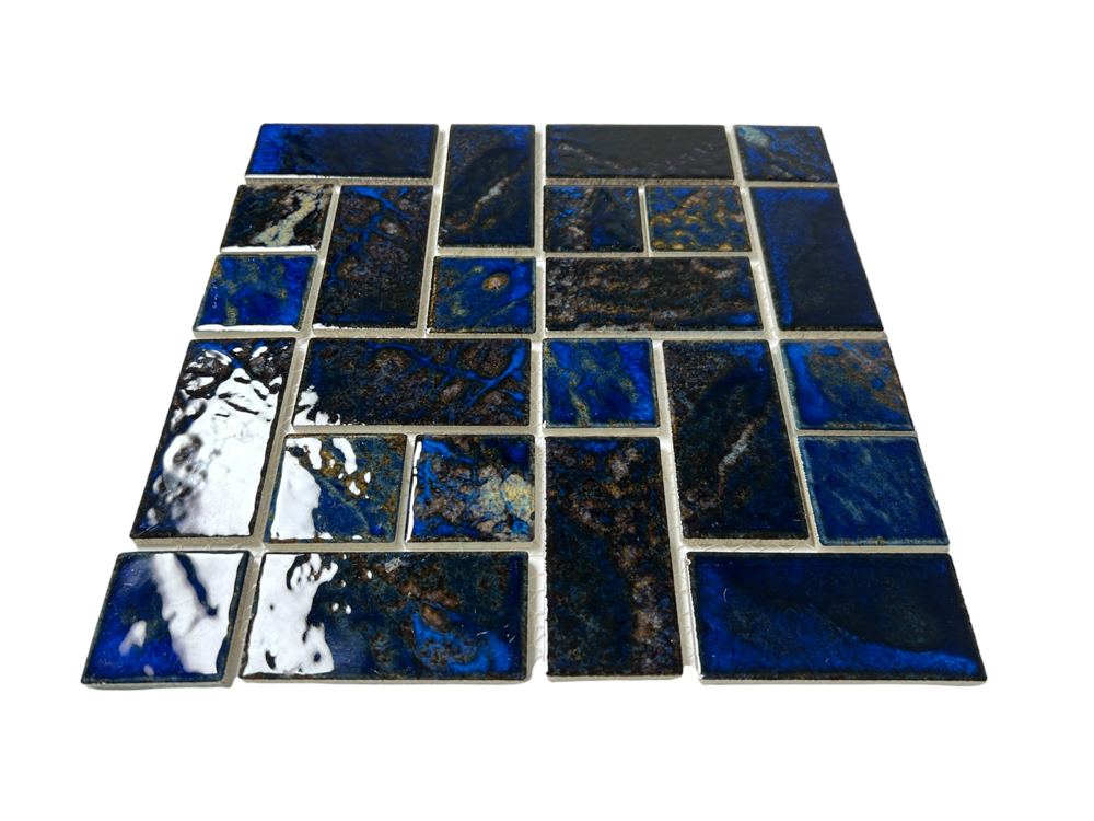 Storm Blue Random Square Wavy Porcelain Mosaic Floor Wall Tile for Kitchen Backsplash, Pool Tile, Bathroom Wall, Accent Wall