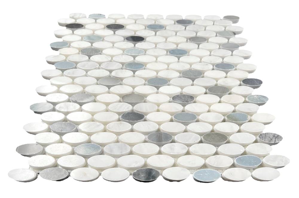 Ellipse Oval White Arabescato Marble with Bluish and Grey Mosaic Polished Tile for Floor and Wall, Bathroom, Backsplash, Accent Wall