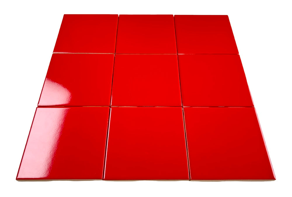 4 in Red Ceramic Tile 4.25 inch Gloss (Shinny) 4 1/4" Box of 10 Piece for Bathroom Wall and Kitchen Backsplash