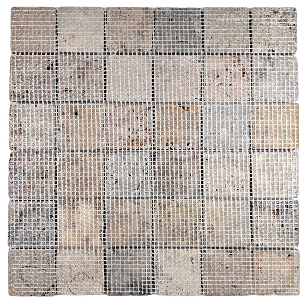 Tenedos Scabos Square 2x2 Tumbled Travertine Mosaic Floor and Wall Tile for Kitchen Backsplash, Swimming Pool Tile, Bathroom Shower, Accent decor, Fireplace Surrounds