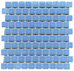 Cornflower Blue Brick Pattern 1 Inch Porcelain Pool Mosaic Floor and Wall Tile for Backsplash, Kitchen, Bathroom, Swimming Pool