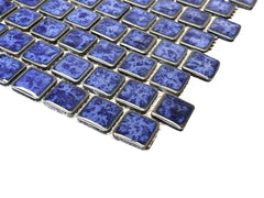 Ultramarine Blue with Gray Shaded Brick Pattern 1 Inch Porcelain Pool Mosaic Floor and Wall Tile for Backsplash, Kitchen, Bathroom, Swimming Pool