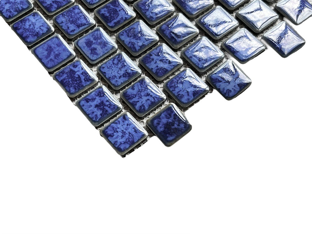 Ultramarine Blue with Gray Shaded Brick Pattern 1 Inch Porcelain Pool Mosaic Floor and Wall Tile for Backsplash, Kitchen, Bathroom, Swimming Pool