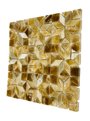 Geometric Star Pattern Marble Caramel Gold Honey Onyx Polished Mosaic Floor and Wall Tile for Kitchen Backsplash, Bathroom Wall, Fireplace Surround (5 Sheet