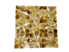 Geometric Star Pattern Marble Caramel Gold Honey Onyx Polished Mosaic Floor and Wall Tile for Kitchen Backsplash, Bathroom Wall, Fireplace Surround (5 Sheet