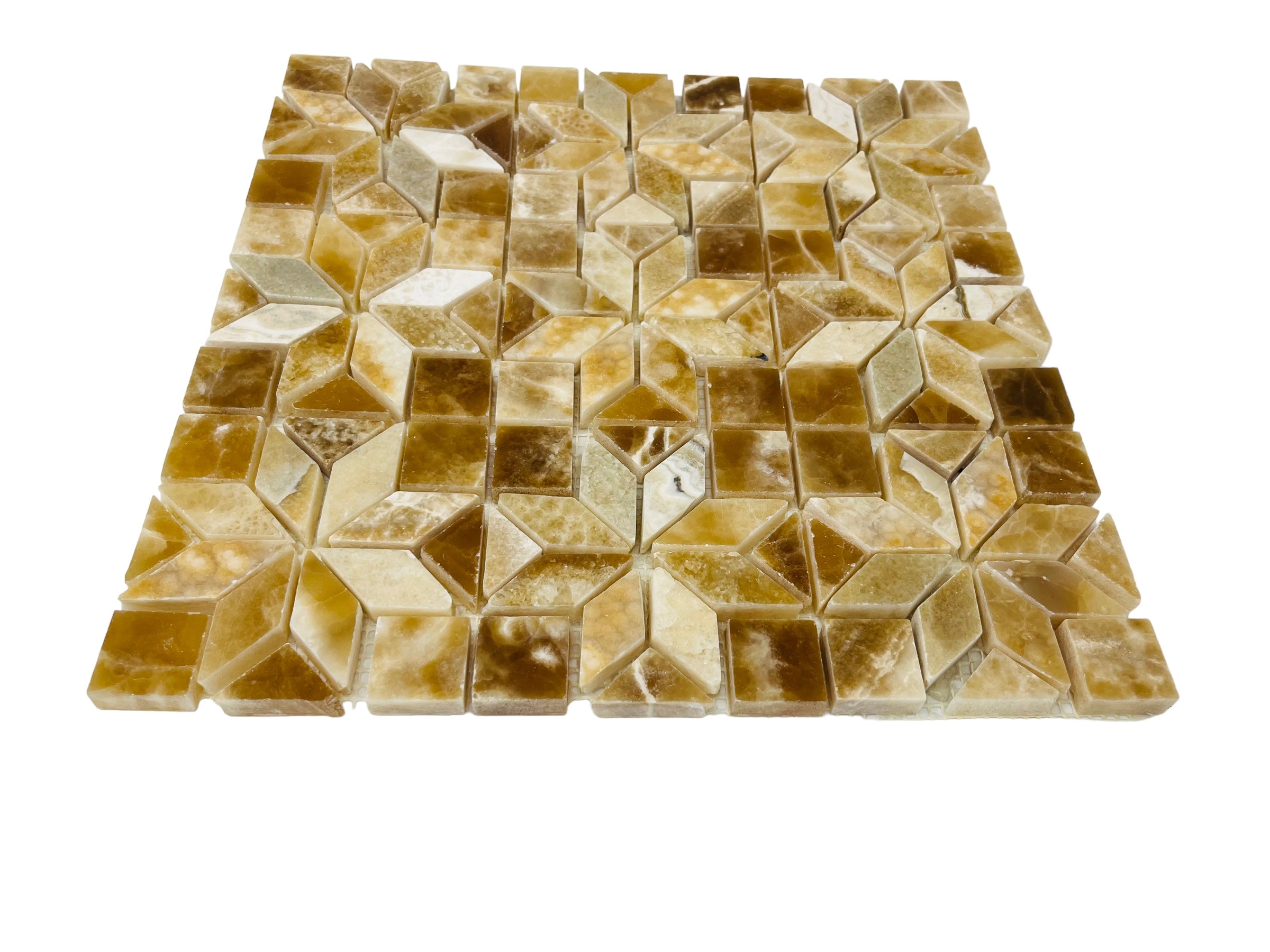 Geometric Star Pattern Marble Caramel Gold Honey Onyx Polished Mosaic Floor and Wall Tile for Kitchen Backsplash, Bathroom Wall, Fireplace Surround (5 Sheet