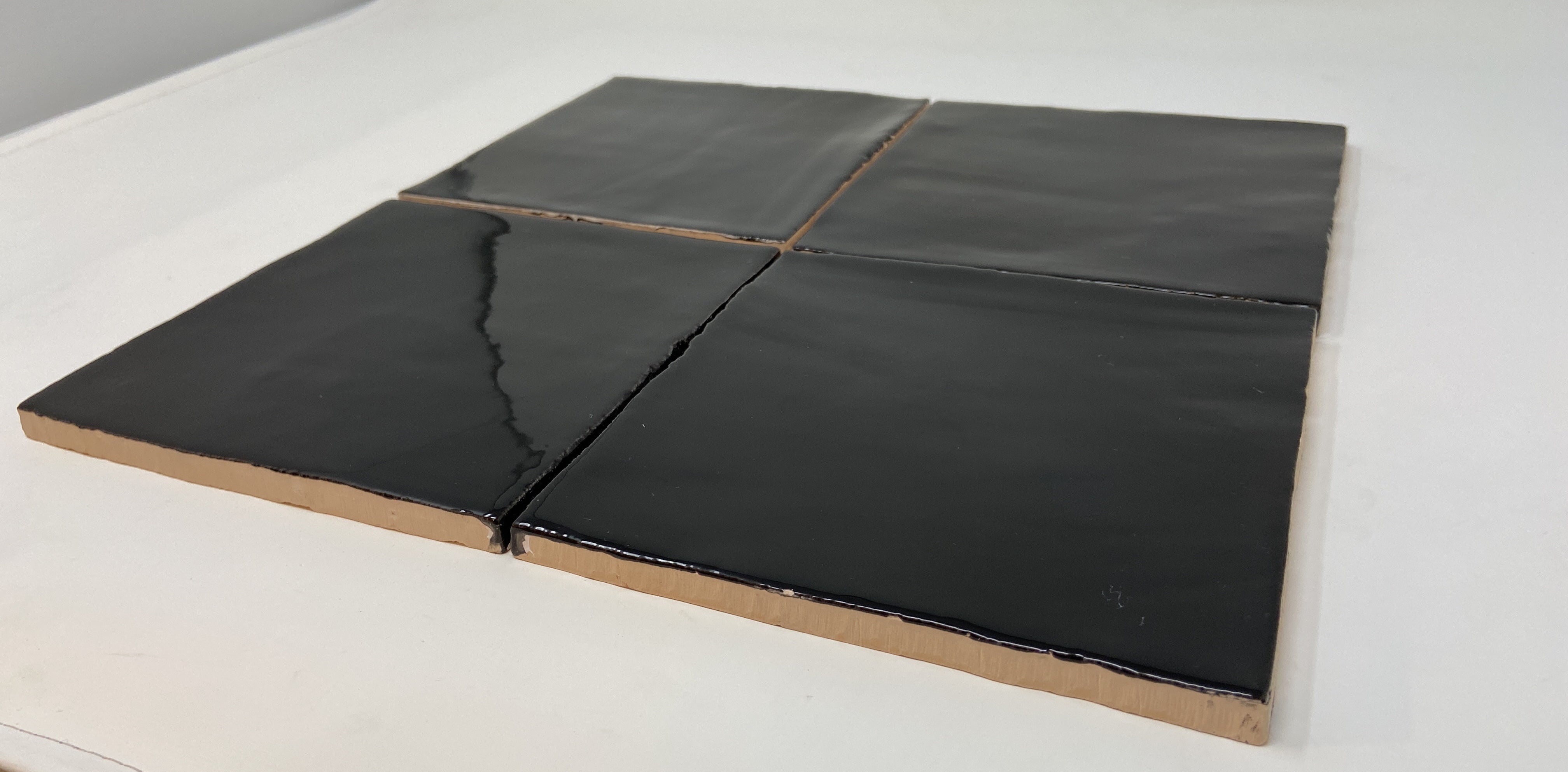 6x6 Black Handmade Look Subway Wall Tile Glossy for Bathroom Shower, Kitchen Backsplash