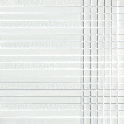 White Glossy Stripes and Square Mixed Glass Mosaic Tiles
