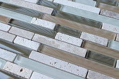 Bliss Bamboo Stone and Glass Linear Mosaic Tiles - Bathroom Walls/Tub Surround/Kitchen Backsplash