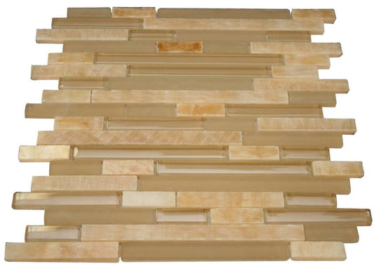 Glossy Caramel Onyx Random Brick Pattern Glass Mosaic Tiles