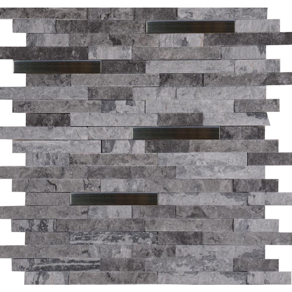 MS International Eclipse Interlocking 12 in. x 12 in. x 8 mm Metal Stone Mesh-Mounted Wall Tile - Tenedos