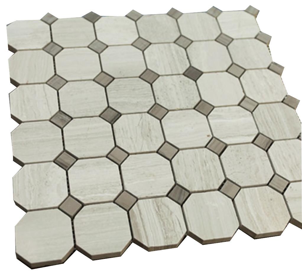 Grey Wooden Look Octagon Pattern Stone Tile Mosaics