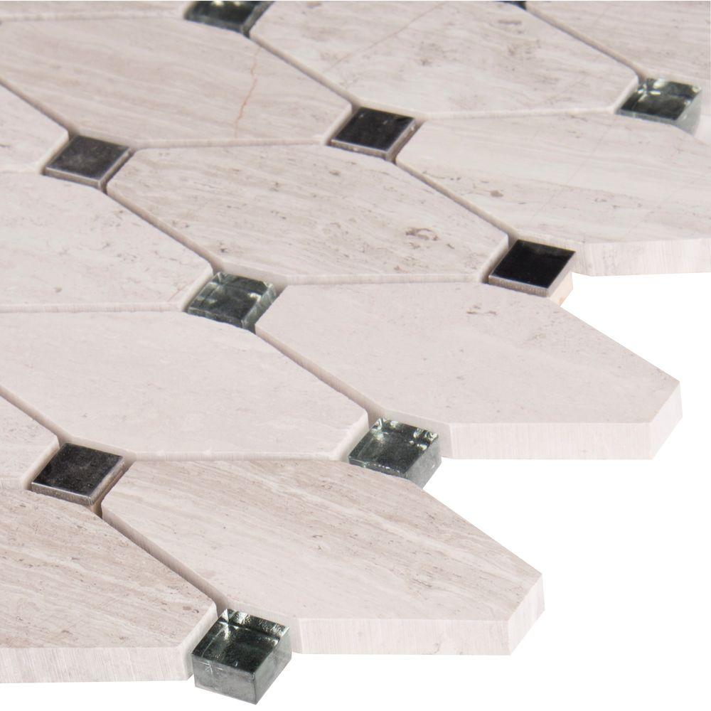 MSI Bayview Elongated Octagon 12 in. x 12 in. x 10 mm Glass Metal Mesh-Mounted Mosaic Tile