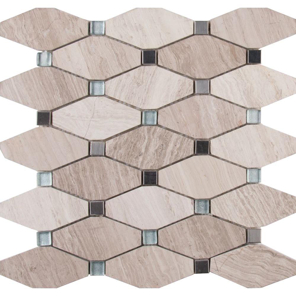 MSI Bayview Elongated Octagon 12x12x10 mm Glass Metal Mesh-Mounted Mosaic Tile