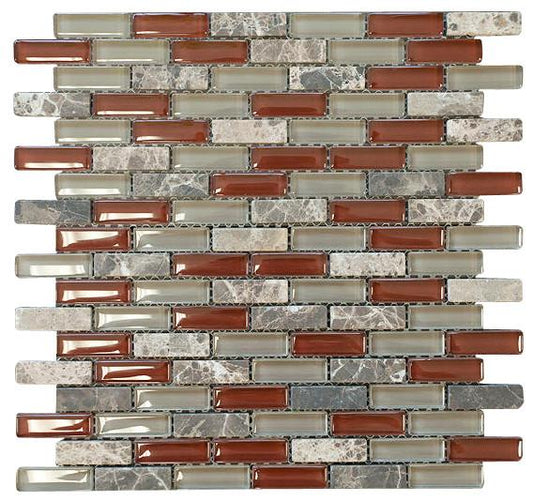 Volcano Red Crystal Glass Mosaic Wall Tile Brick Pattern (Glossy & Matte)