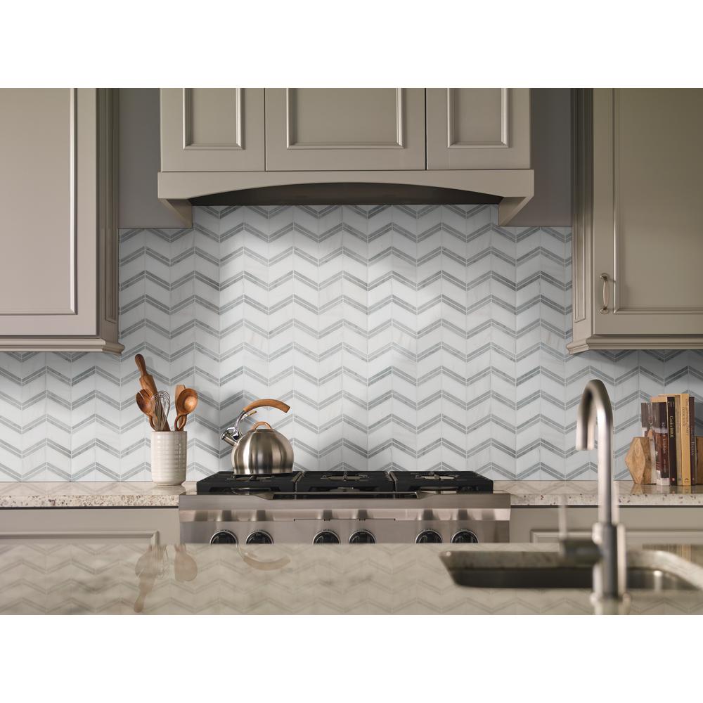 MSI Bianco Dolomite Chevron 12 in. x 12 in. x 10mm Polished Marble Mesh-Mounted Mosaic Tile