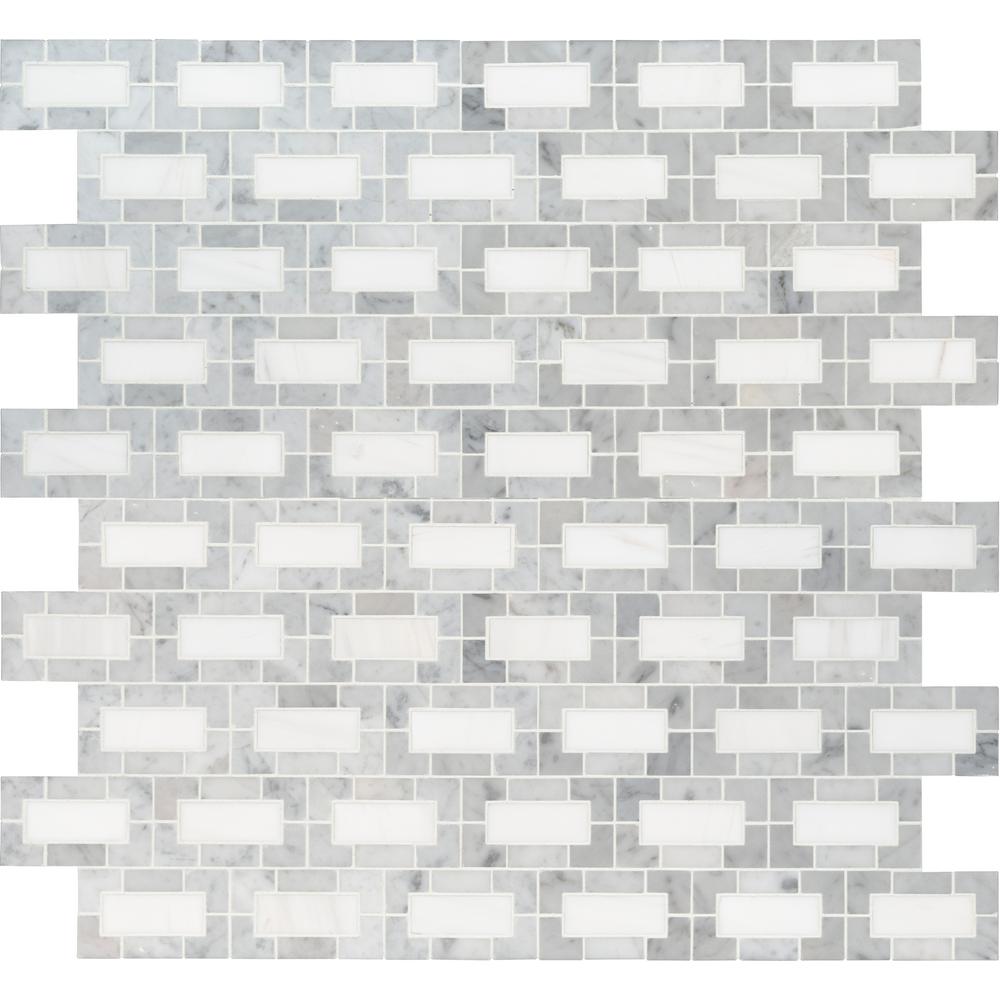 MSI Bianco Dolomite Lynx 12 in. x 12 in. x 10mm Polished Marble Mesh-Mounted Mosaic Tile