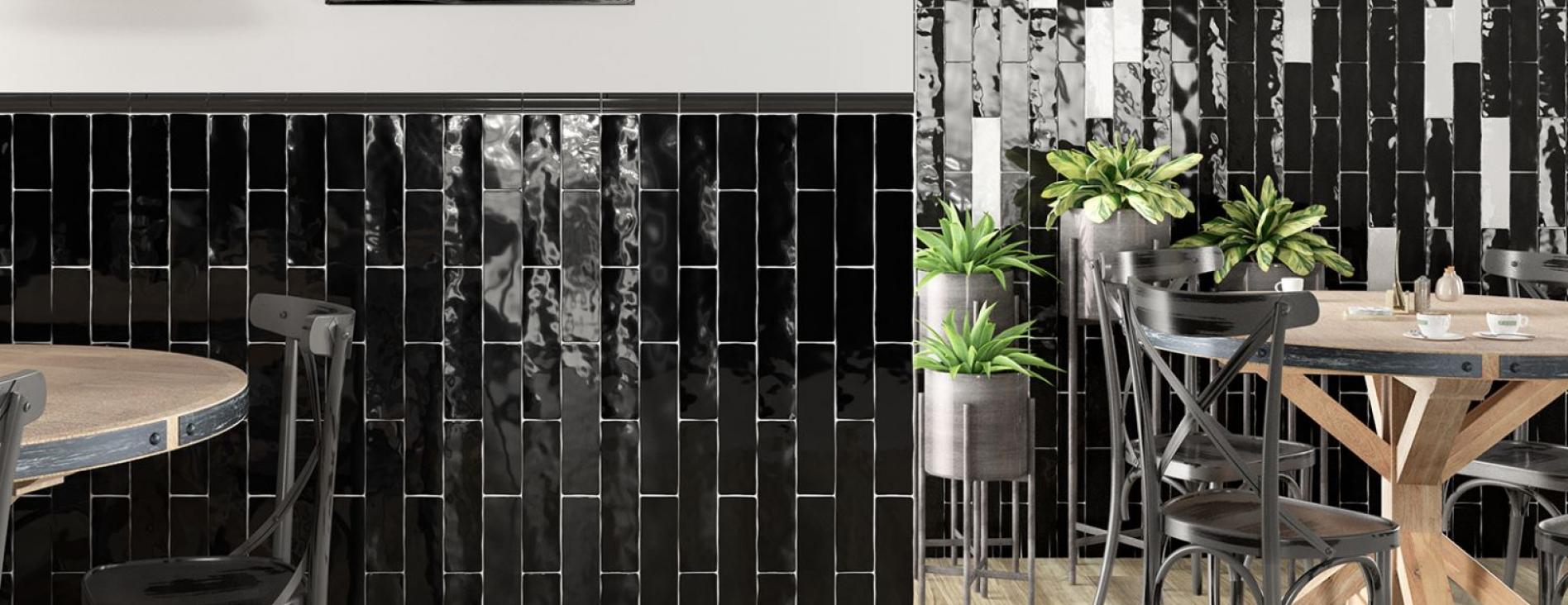 6x6 Black Handmade Look Subway Wall Tile Glossy for Bathroom Shower, Kitchen Backsplash
