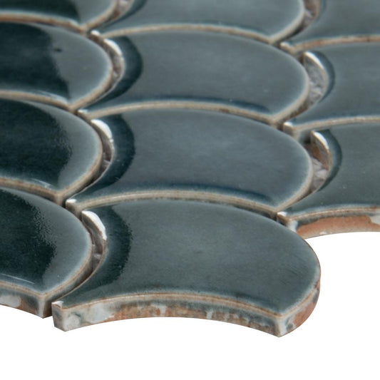 MSI Azul Scallop Glossy Glazed Ceramic Mesh-Mounted Mosaic Wall Tile