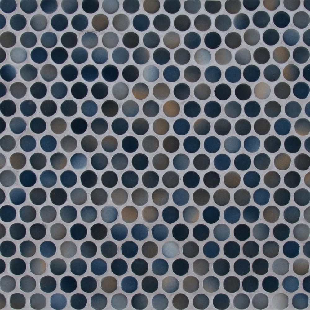 MSI Penny Round Azul 12x13x6 mm Porcelain Mesh-Mounted Mosaic Tile