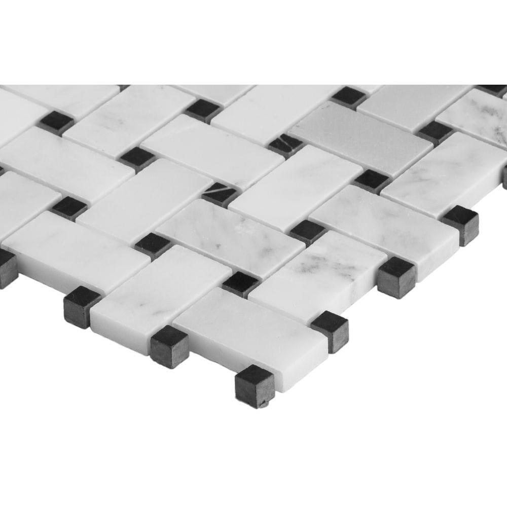 MS International Greecian White Basketweave Marble 12 in. x 12 in. x 10 mm Polished Mesh-Mounted Mosaic Tile - Tenedos