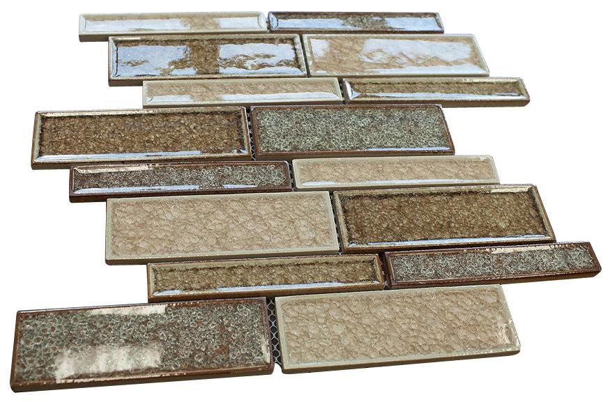 Cream Caramel Glossy Crackle Crystal Mosaic Wall Tiles Z Pattern