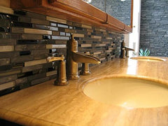 10 Sq Ft - Bliss Midnight Stone and Glass Linear Mosaic Tiles - Kitchen Backsplash/Tub Surround