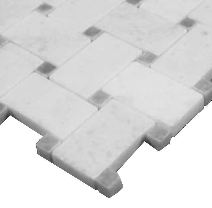 Statuary Crystal Marble Italian White Statuario Basketweave Mosaic Tile with Bardiglio Dots