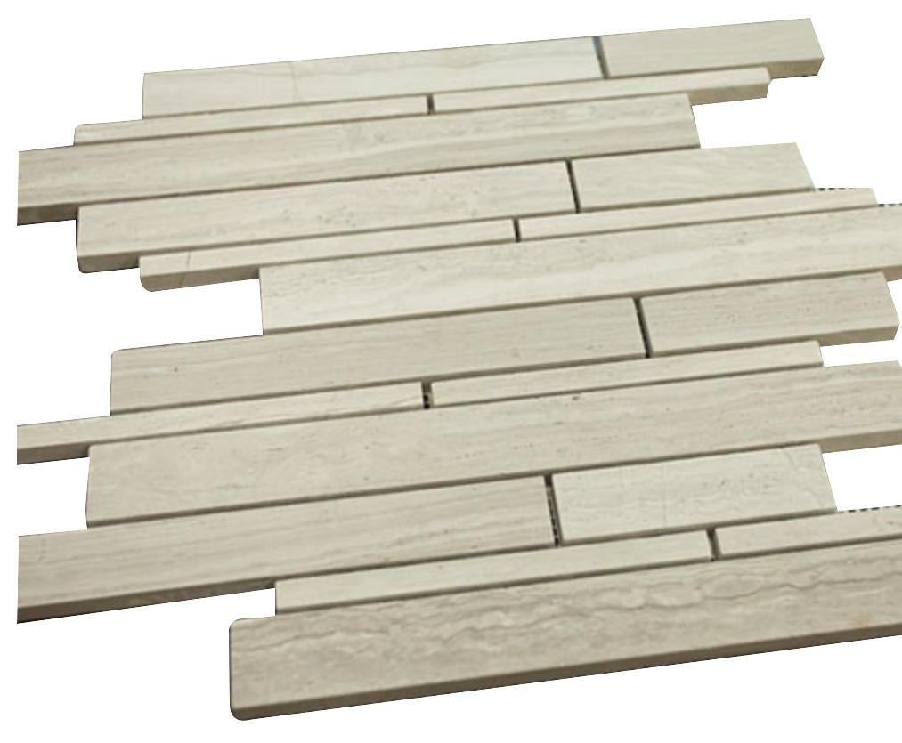 Grey Wooden Look Horizontal Random Pattern Stone Tile Mosaics